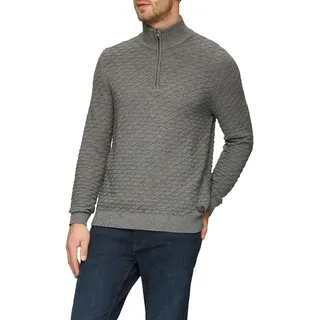 Troyer S.OLIVER, Herren, Gr. XL, grau (grau, schwarz), Strick, Obermaterial: 100% Baumwolle, Strukturmuster, casual, regular fit taillenbedeckt, ohne Ausschnitt, Langarm Rippbündchen, Pullover, mit Strukturmuster
