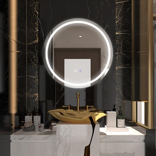 ExBrite LED-Badezimmerspiegel mit Lichtern, runder 60 cm, beleuchteter Spiegel für Badezimmerwand, dimmbar, beschlagfrei, Wandmontage, CRI 90+, 5000 K horizontale/vertikale Installation