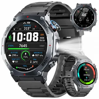Smartwatch Herren Militär GPS, 1.43''HD Fitnessuhr Sportuhr,2026 Fitness Tracker Smart Watch mit 24/7 Herzfrequenz/Schlafmonitor/Schrittzähler, 5ATM Wasserdicht, 170+ Sportmodi Outdoor für iOS Android