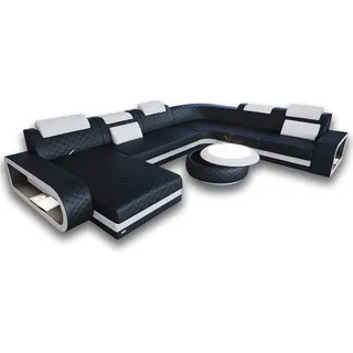 Sofa Dreams Wohnlandschaft Ledercouch Sofa Leder Berlin XXL U Form Ledersofa, Couch, mit LED, wahlweise mit Bettfunktion als Schlafsofa, Designersofa schwarz