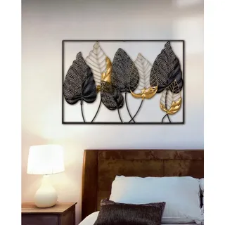 Casablanca by Gilde Wanddekoobjekt Wandrelief Blätter mit Rahmen Santos (1 St), Sieben Blätter in Schwarz und Gold schwarz