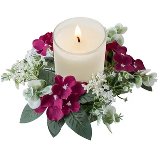 Ostern Blumenkerzenringe 25,4 cm Kleiner Kerzenkranz Künstliche Kerzenringe Für Säulen Hortensien Kerzenringe Kränze Für Tische Zuhause Tür Weinrot