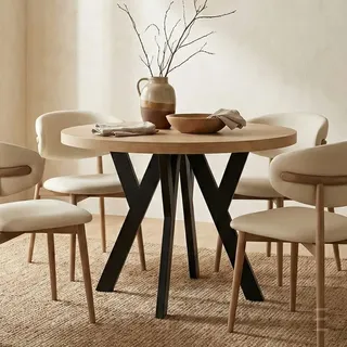 Dekori Möbel Runder Ausziehbarer Tisch für Esszimmer mit Holzbeinen, Pero, Loft-Stil, Skandinavische, Durchmesser Varianten: von 90 bis 220 cm (Eiche Wotan/Schwarz, 100/150 cm)