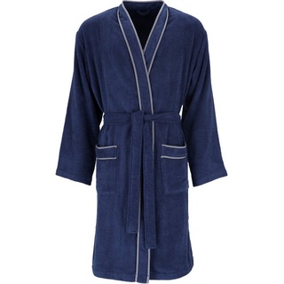 Vossen Herrenbademantel Jack, Langform, Baumwolle, Kimono-Kragen, Gürtel blau