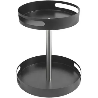 KEESUNG 360°Gewürzregal Drehbar, Gewürzkarussell 2 Etagen Küchenregal Arbeitsplatte Eckregal Drehbarer Organizer Drehteller Schrank für Gewürzgläser, Kosmetik, Reinigungsmittel (Schwarz)