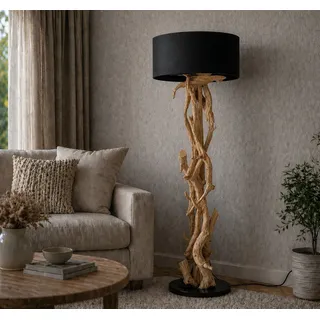 Möbel Bressmer Stehlampe BLUMA Stehleuchte 180 cm –Stehlampe aus Teakholz & Treibholz, E27, Nachhaltig schwarz
