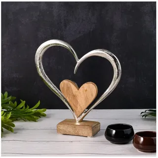Marrakesch Orient & Mediterran Interior Dekoaufsteller Herz Amour Motiv 3 modern aus Holz und Aluminium 20 cm