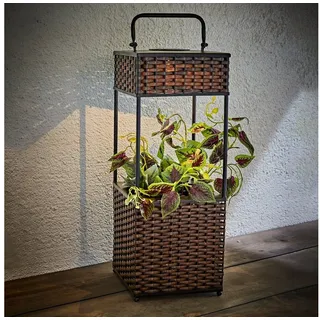 Spetebo Solar LED Rattan Blumensäule 50 cm 1 Stück braun