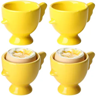Cute Chick Eierbecher 4er Set Porzellan Halter Frühstück gekocht, Lustiger Ständer Halter für Weich Gekochte Eier, Frühstück Küche Kochen, Gelbe Porzellan Eierablage (4, Gelb)