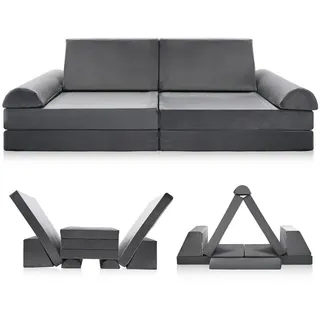 Meulbaty Kindersofa Spielsofa für Kinder, Kindersofa aus 10 Schaumstoffbausteinen, Flexibel Kombinierbare Kindercouch 1 Teile, Modulares Spielsofa zum Spielen, Kreativsein, Schlafen grau 120 cm x 50 cm x 60 cm