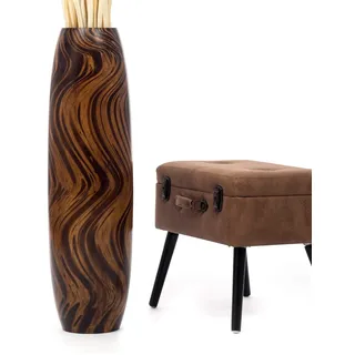 Leewadee Große Deko Bodenvase Für Dekozweige, Hohe Standvase Für Pampasgras, Design Holzvase, 90 cm, Braun Hellbraun