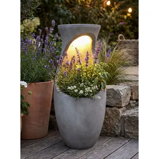 Design Pflanzkübel mit Solar LED Beleuchtung Win 32 – 61 cm Blumentopf in Betonoptik, großer Blumentopf für Garten & Terrasse, wetterfest, beleuchtet