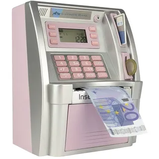 LB Geldbank Geldautomat für Kinder- Rosa (Euro Version)- Elektronisches Sparschwein für Münzen und Scheine- Mini Spardose Weihnachten Geburtstag Geschenk für Mädchen Jungen
