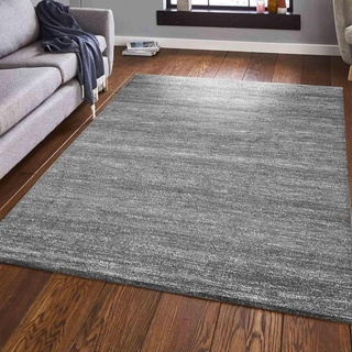 VIMODA Teppich Modern Grau Kurzflor Meliert Farbecht Pflegeleicht, Maße:80 x 150 cm