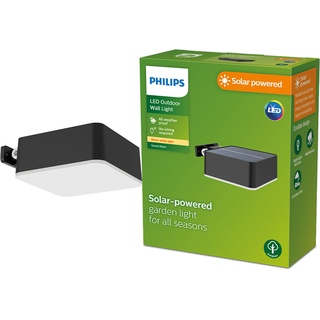 Philips Outdoor Solar Vynce Wandleuchte 1,5W, Tageslichtsensor, eckig, 2700 Kelvin, IP44 wetterfest, schwarz