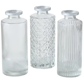 Vase im 3er Set aus Glas in Flaschenform Tischdekoration mit Relief Veredelung Für Blumen Gräser und Zweige Dekoratives Accessoires- Transparent Silber