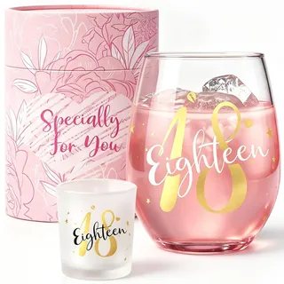 Yalucky 18. Geburtstag Mädchen Junge Weingläser Ohne Stiel Geschenke für Frauen Personalisierte Geschenke Beste Freundin Geschenk Schwester Hochzeitstag Geburtstag Gläser Party Zubehör Weinglas 480ml
