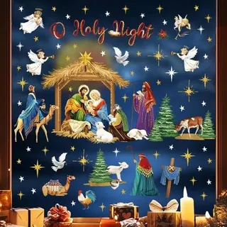 Fensterbilder Weihnachten Krippe Jesus Aufkleber 4 Blatt 21x30cm statisch haftend