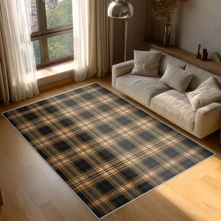 Generisch Teppich Wohnzimmer Schottisch Tartan, Teppich Plaid Karomuster für Schlafzimmer 100 x 150 cm, Weicher Waschbarer Antirutsch Kurzflor Dekoration Carpet P-&46