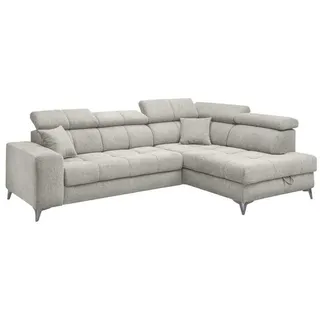 ed exciting design Ecksofa beige, Metall, 4-Sitzer, Ottomane rechts,L-Form, 282x198 cm, Wohnzimmer, Sofas, & 2 Zierkissen