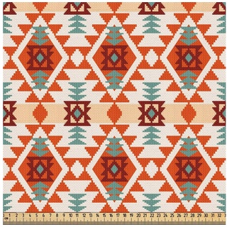 Abakuhaus Stoff Qualitäts Stoff Polster für Wohnaccessoires, Stammes Aztec Folk Ureinwohner-Motiv beige|rot 145 cm x 1000 cm
