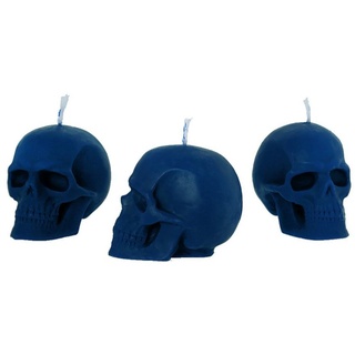 NKlaus Formkerze 3x Bienenwachs Totenkopf Blau Kerze Gothik Skull H blau
