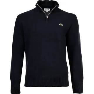 LACOSTE Herren Pullover - Troyer-Kragen, Rippstrick, Wolle Dunkelblau / M