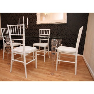 Designer Acryl Esszimmer Set  Weiß/Weiß - Ghost Chair Table - Polycarbonat Möbel - 1 Tisch + 4 Stühle - Casa Padrino Designer Möbel