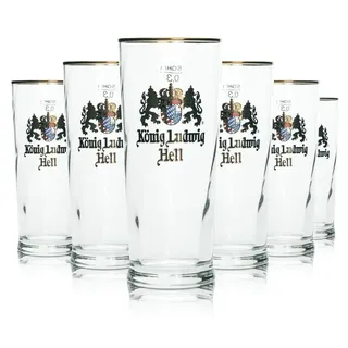 6x König Ludwig Glas Pokal Tulpe Goldrand Bier Gläser Gastro Geeicht Helles Bar - Transparent
