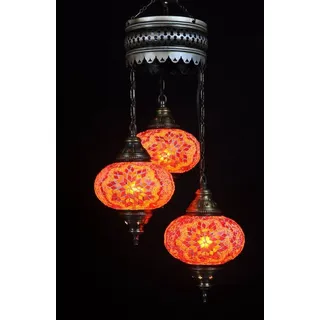 Türkische Hängelampe Orange mit 3 Mosaik-Kugeln – Orientalische Hängelampe für stimmungsvolle Beleuchtung - Orange