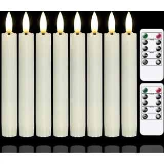 Yeelida 16cm batteriebetriebene LED stabkerzen mit zwei Fernbedienungen,Elfenbein flammenloses flackerndes elektrisches 8er-Pack LED-Kerzen (2cm Durchmesser, langanhaltend)