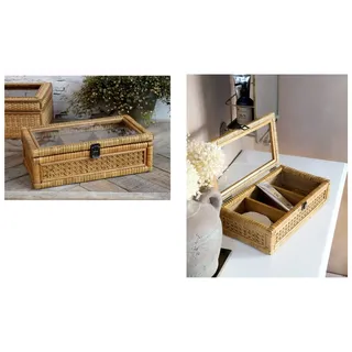 Chic Antique Holzkiste Schmuckschatulle Schmuckkästchen Kästchen Rattan Glas Chic Antique