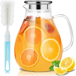 FELIXLEO Karaffe 2.5L Glaskaraffe mit Deckel und Bürste für Eistee Heiß, (1-tlg)