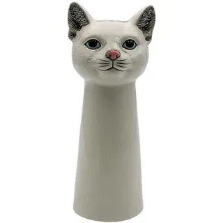 Vase Katzen-Kopf, Dekovase, Bluemnvase, Tischvase, Tiervase, Katzenvase, Kopfvase, dekorative Blumenvase mit lasierter Oberfläche aus Keramik, in weiß, Größe: L/B/H 15cm x 11cm x 28cm.