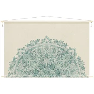 Bilderdepot24 Wandteppich modern Mandala Aquarell Muster Ornamente Spirituell türkis, rechteckig, Höhe: 2.6 mm, großes Wandbild aus Natur-Baumwolle Wandbehang Stoffbild Tuch Wollseil grün 90 cm x 60 cm x 2.6 mm