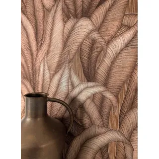 Newroom Vliestapete Zaida Copper Tapete Mustertapete Dschungel,Palmen,Blätter, Bronze Tapete Modern Dschungel - Mustertapete Palmenblätter Kupfer Metallic Tropisch Floral Palmen Blätter für Wohnzimmer Schlafzimmer Küche, Palmenblätter rot
