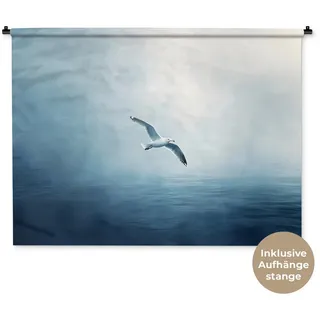MuchoWow Wandteppich Möwe - Weiß - Meer - Neblig, Rechteckig, Höhe: 3 mm, Wandtuch für Wohnzimmer, Wanddekoobjekt, 150x112 cm Rechteckig | 150 cm x 112 cm x 3 mm