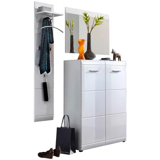 Carryhome Garderobe Adana, Weiß, Holzwerkstoff, 3-teilig, 135x200x36 cm, Garderobe, Garderoben-Set & Garderoben-Serien, Garderoben-Sets