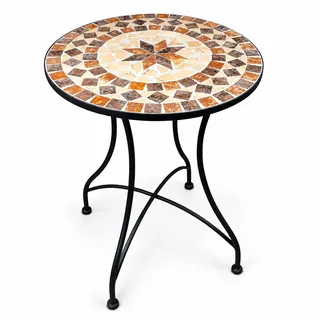 Mosaik Bistrotisch Rund, Balkontisch Ø 60 cm, Metall, Mediterran Garten | Dekorativer Mosaik-Gartentisch mit stabilem Metallgestell – als Beistelltisch für Balkon und Terrasse