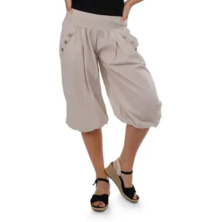 malito more than fashion Haremshose malito Damen Pumphose Capri Holzzierknöpfe 23286H kurze Sommer Pumphose in Unifarben Einheitsgröße beige|braun 34-40