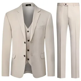 Allthemen Anzug (3 tlg) Herren Slim Fit Hochzeitsanzug komplett 3 teilig Businessoutfit beige|braun 50