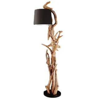 Exotischerleben Bressmer MORGAN Designer Stehlampe | Teakholz Stehlampe | Wurzelholz Unikat Handarbeit | Höhe 190 cm | Lampenschirm: Schwarz | Für Wohnzimmer, Büro u. Praxis | Treibholz Lampe Unikat