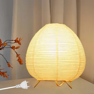 Leikurvo Reispapier Lampenschirm: Elegante Tischlampe Mit Zeitlosem Design, Gemütliches Stimmungslicht, Ideal Für Schlafzimmer Und Wohnzimmer (H21cm, Weiß)