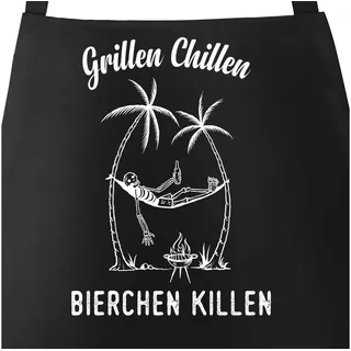 MoonWorks Grillschürze Grill-Schürze für Männer mit Spruch Grillen Chillen Bierchen Killen Spruch lustig Baumwoll-Schürze Küchenschürze Moonworks®, mit kreativem Aufdruck schwarz