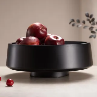 IVE Design XL Schwarze Obstschale für Küchentheke, 36,1 cm Durchmesser große Obstschale aus Holz, Naturholz, schwarze dekorative Schale Obsthalter Obstkorb für Küche
