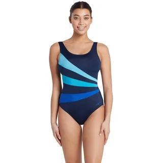 Zoggs Sandon Scoopback Badeanzug Damen Bauchweg (Navy/Umweltbewusster Stoff, Größe 42) Einteilige Badeanzüge für Damen mit Festen Schaumstoff-Cups und Mittelhohem Beinausschnitt