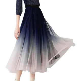 Atemberaubender Farbverlauf Plissee Maxirock für Frauen Hohe Taille Elastischer Bund Loose Fit Casual A-Linie Stil, rose, Einheitsgröße
