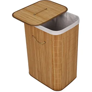 Wiltec Wäschebox 72l natur Wäschekorb mit Deckel Bambus faltbare Wäschebox mit Tragegriffen zum Sortieren von Schmutzwäsche