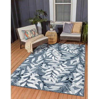 Teppich MY-RUG Outdoor-Teppich "Laurel" 200x140 cm, blau, Wohnando, rechteckig, Höhe: 8 mm, mit floralem Hoch-Tief-Design, für draußen blau