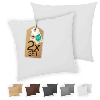 etérea Kissenbezug 40x40 Baumwolle - 2er Set Kissenbezüge - Weiss - Oekotex - Kopfkissenbezug 40x40cm - Jersey Kissenhülle für Kissen 40 x 40 cm mit Reißverschluss - White